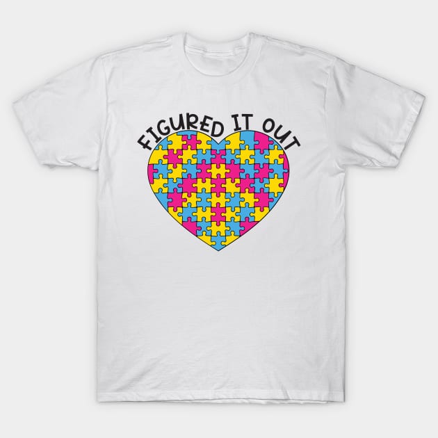 "Figured It Out" Pansexual Pride - Puzzle Heart T-Shirt by LaLunaWinters